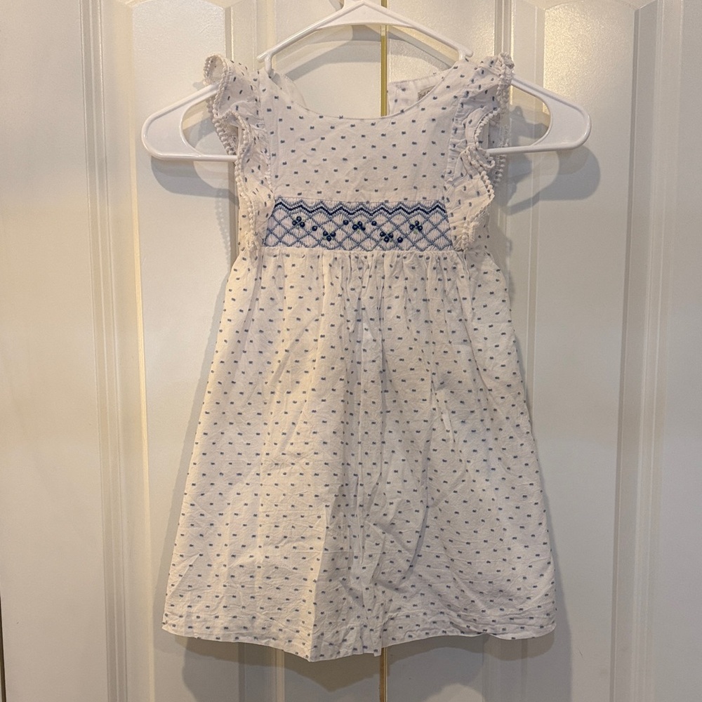 White and Blue smocked kids Dress